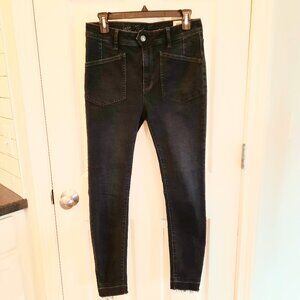We the Free Skinny Hi-Rise Black Jeans, Unhemmed w/Front Patch Pockets, Size 29
